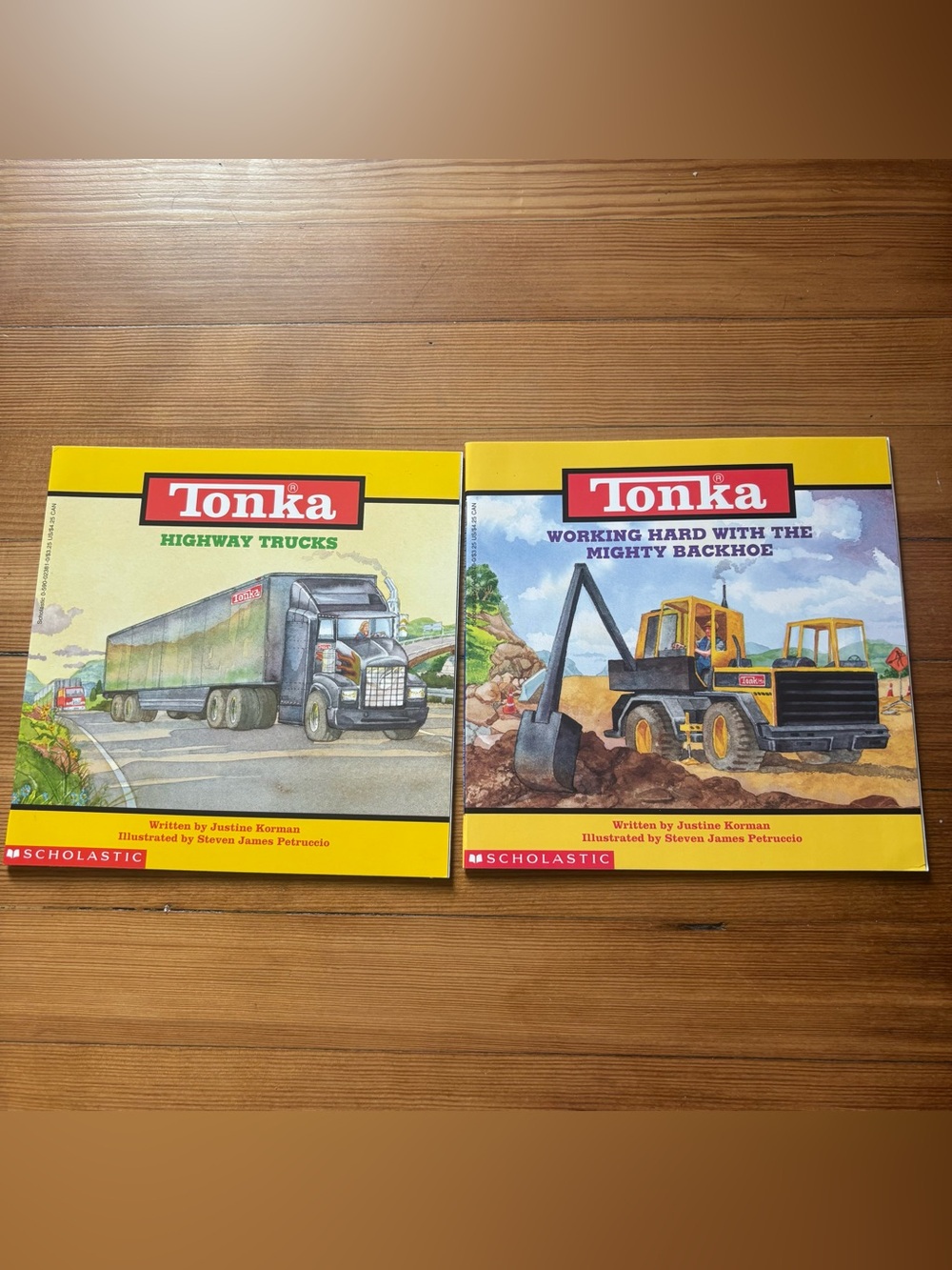 Lot of 2 Tonka Trucks Books - Highway Trucks & Mighty Backhoe